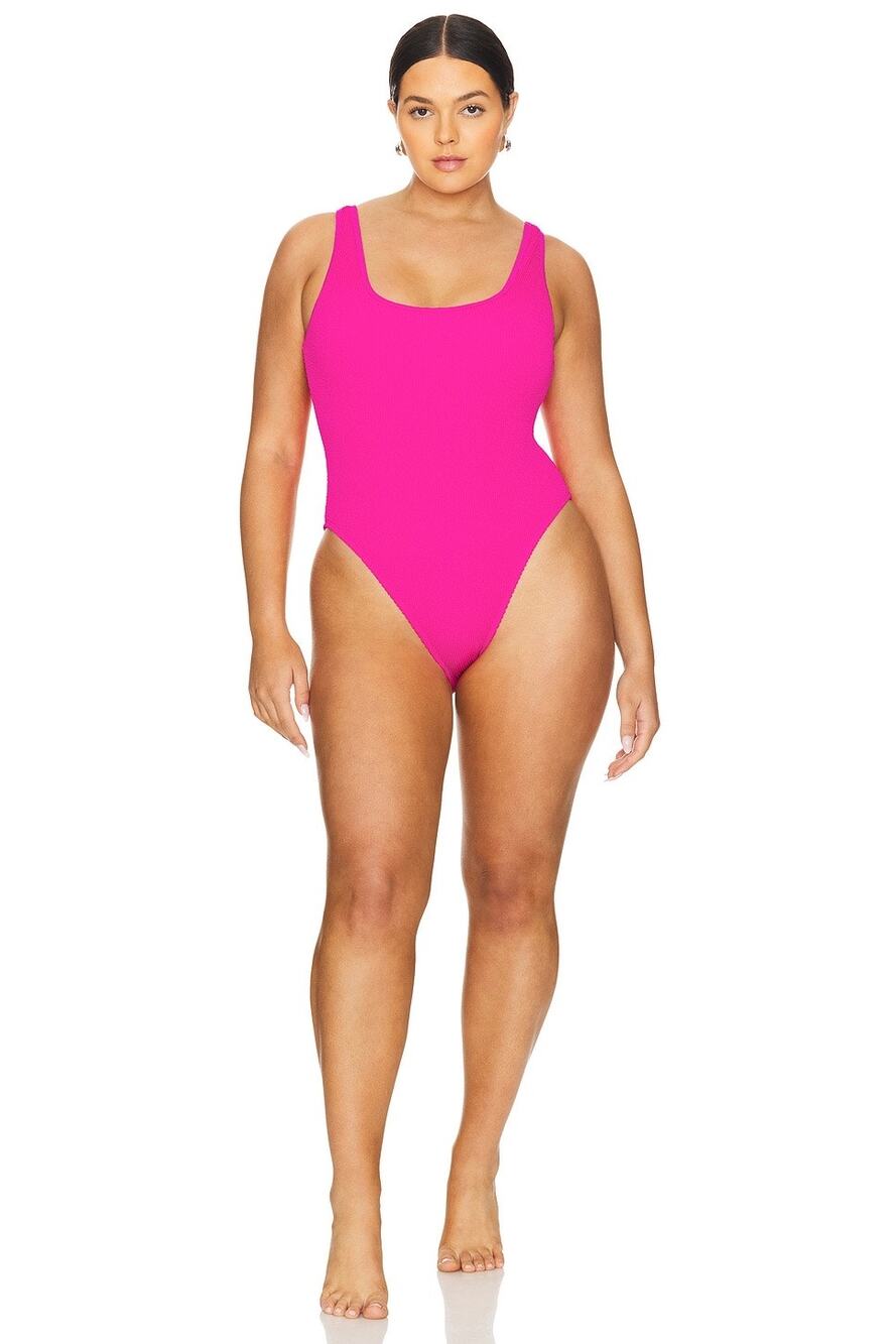Good American Pink Glow Crinkle Square Neck One Piece Swimsuit Size L/XL